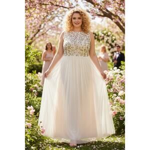 NWT ADRIANNA PAPELL DRESS GOWN 22W WEDDING GUEST SEQUIN FLORAL BEADED EVENING